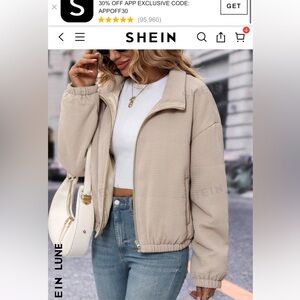 SHEIN LUNE Zip Up Drop Shoulder Padded Coat